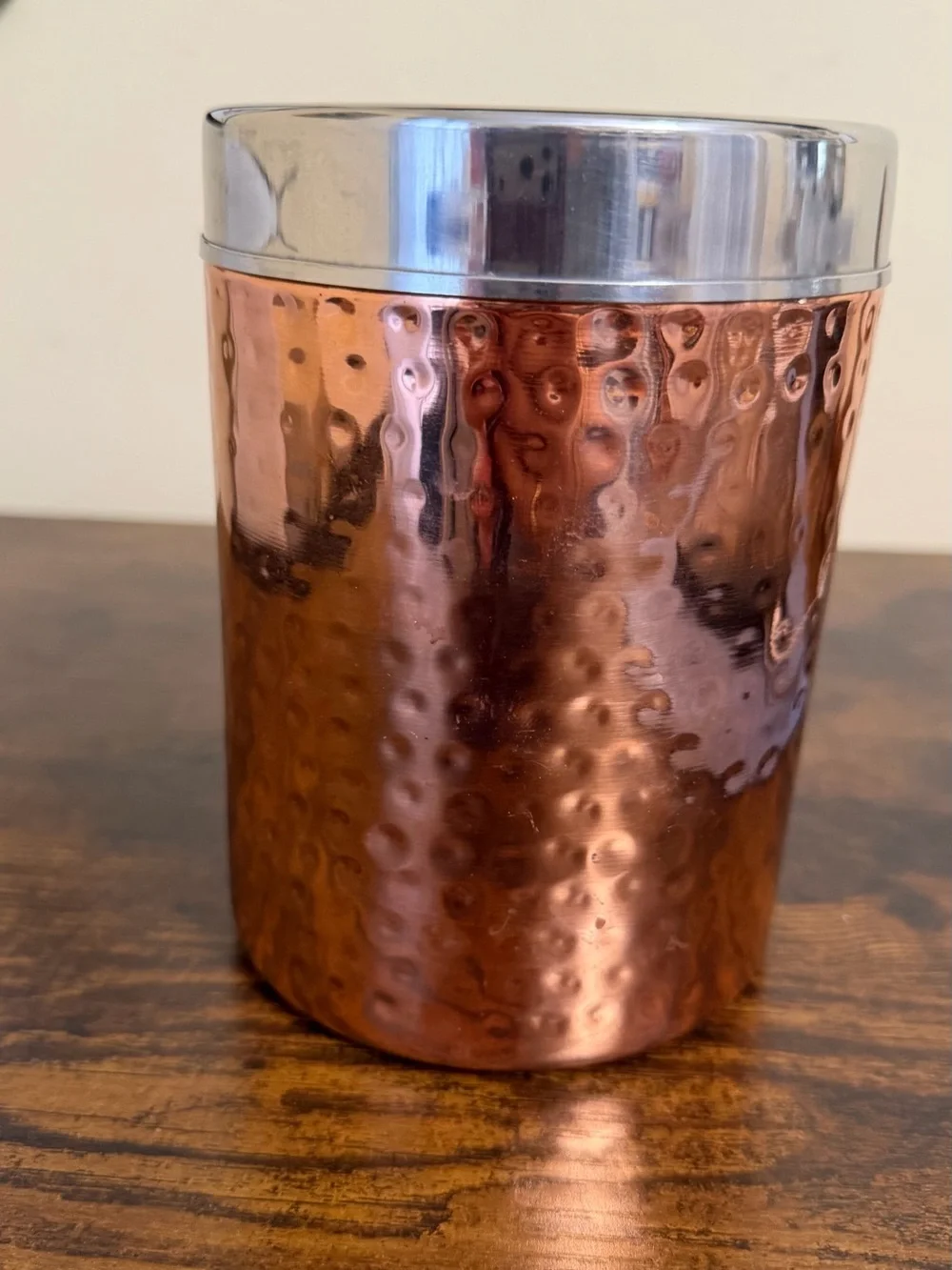 Hammered Copper Like Storage Canister with Silver Lid - Kitchen Coffee Accessory